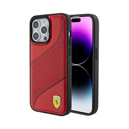 Ferrari Perforated Waves Metal Logo - Coque iPhone 15 Pro (rouge)