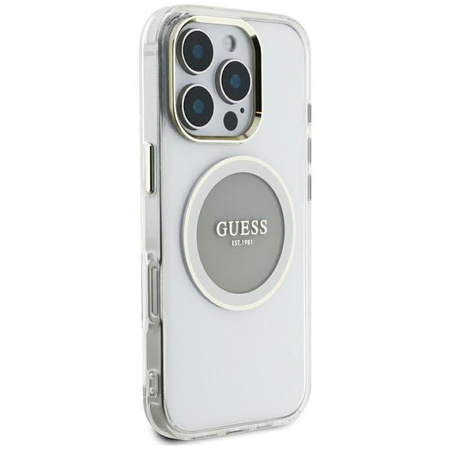 Guess IML Metal Colored Circle Classic Logo MagSafe - Pouzdro pro iPhone 16 Pro Max (šedá)