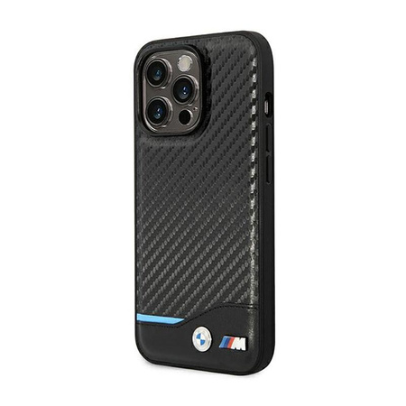 BMW Leather Carbon Blue Line - iPhone 14 Pro tok (fekete)