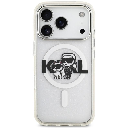 Karl Lagerfeld IML Glitter Karl & Choupette Sketch Logo MagSafe - Case for iPhone 17 Pro (transparent)