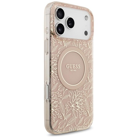Guess IML Flowers Electro Pearl Strap MagSafe - Pouzdro iPhone 17 Pro Max (růžový)