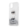 Karl Lagerfeld Liquid Glitter Karl & Choupette Heads - pouzdro pro iPhone 11 (stříbrné)