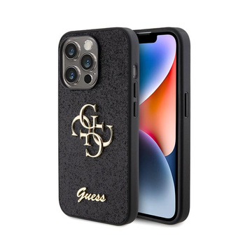 Pouzdro Guess Glitter Script Big 4G - iPhone 15 Pro (černé)