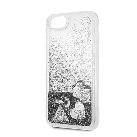 Guess Liquid Glitter Hearts - pouzdro pro iPhone SE 2020 / 8 / 7 (stříbrné)