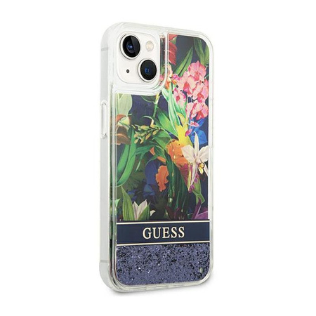 Guess Liquid Glitter Flower - Hülle für iPhone 14 (Blau)
