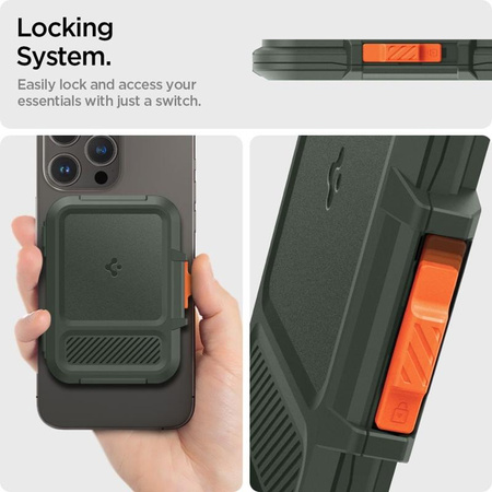 Spigen Lock Fit MagSafe - Portefeuille magnétique (vert militaire)