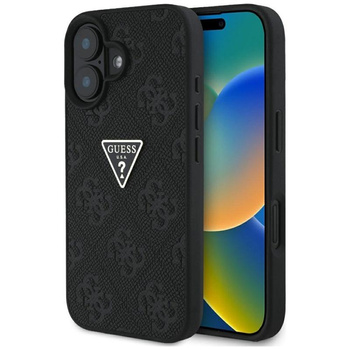 Guess Hot Stamp 4G Pattern Triangle Metal Logo - Coque pour iPhone 16 (noir)