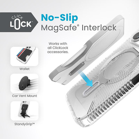 Speck Presidio Perfect-Clear Grip ClickLock & MagSafe - tok iPhone 15 Pro (átlátszó / krómozott kivitelben / derűs ezüst)