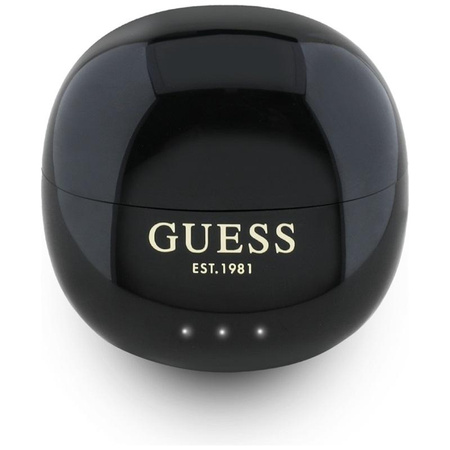 Guess Glossy Effect Egg Shape Printed Classic Logo - TWS Bluetooth Headphones + Charging Case (Black)