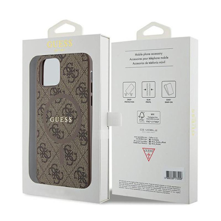 Guess 4G Collection bőr fém logós MagSafe - iPhone 12 / iPhone 12 Pro tok (barna)