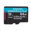 Paměťová karta Kingston Canvas Go Plus microSDXC - 64GB A2 V30 Class 10 UHS-I U3 170/70 Mb/s s adaptérem