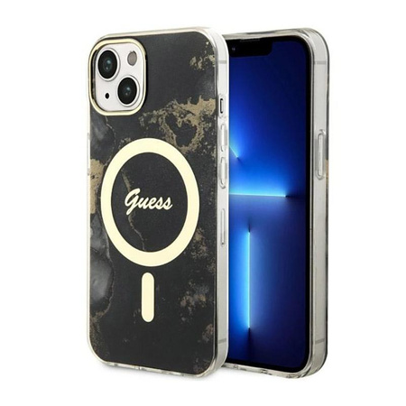 Guess Golden Marble MagSafe - Schutzhülle für iPhone 14 (Schwarz)