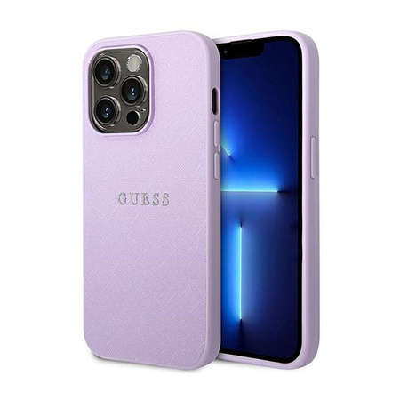 Guess Saffiano Metal Logo Stripes - pouzdro pro iPhone 14 Pro (Lilac)