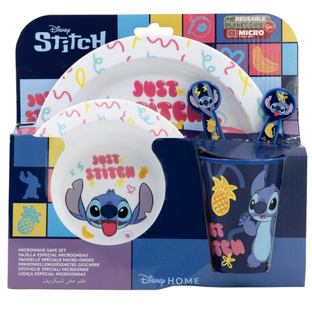 Disney Stitch – 5-teiliges Mikrowellen-Geschirrset aus der Palms-Kollektion (Teller, Schüssel, Tasse, Gabel, Löffel)