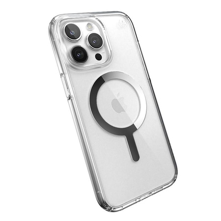 Speck Presidio Perfect-Clear MagSafe - pouzdro pro iPhone 15 Pro Max (čiré / chromované provedení / stříbrná barva)