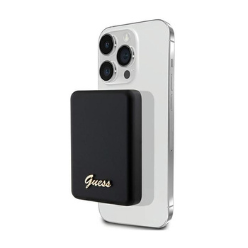 Guess Metal Script Logo MagSafe - Power Bank induktiv 5000 mAh 15W MagSafe (schwarz)