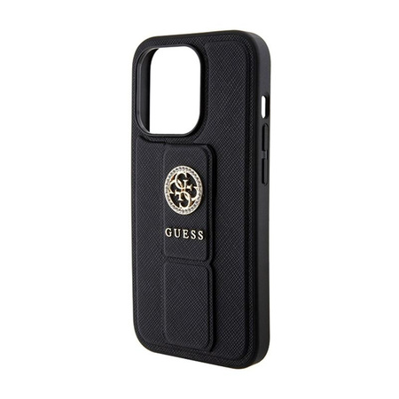 Guess Grip Stand 4G Saffiano Strass Logo - iPhone 15 Pro tok (fekete)