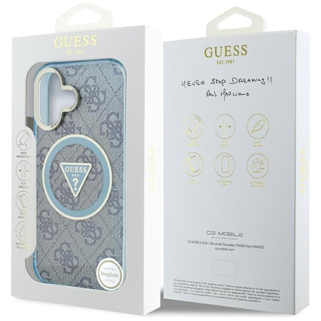 Guess IML Metal Glitter 4G Circle Triangle MagSafe - pouzdro pro iPhone 16 (modré)