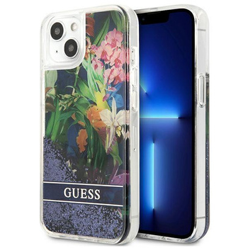 Guess Liquid Glitter Flower – Cover for iPhone 13 mini (Blue)