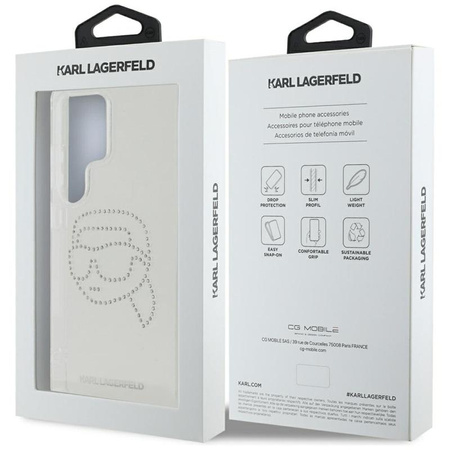 Karl Lagerfeld strasszos Karl Head Logo - Samsung Galaxy S25 Ultra tok (átlátszó)
