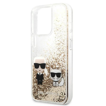 Karl Lagerfeld Liquid Glitter Karl & Choupette - pouzdro pro iPhone 13 Pro Max (zlaté)