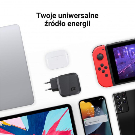 Green Cell - Green Cell GC PowerGaN 65W hálózati töltő (2x USB-C Power Delivery, 1x USB-A gyorstöltés kompatibilis) 3.0)