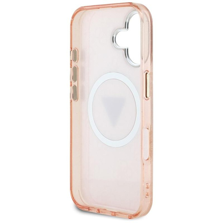Guess IML Metal Glitter 4G Circle Triangle MagSafe - Coque pour iPhone 16 (rose)
