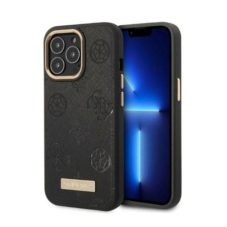 Guess Peony Logo Plate MagSafe - pouzdro pro iPhone 13 Pro Max (černé)