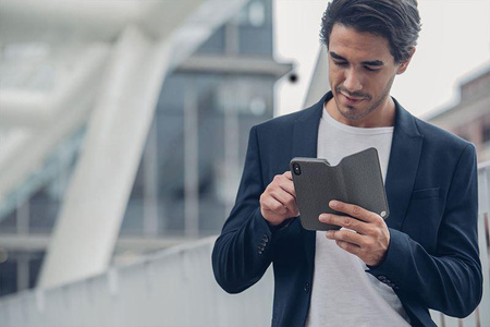 Moshi Overture - Coque pour iPhone Xs Max avec pochette pour cartes + support (gris chevron)