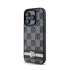 Kožené pouzdro DKNY s kostkovaným jednobarevným vzorem a tištěnými pruhy - iPhone 15 Pro Max (černé)