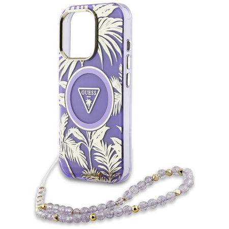 Guess Palm Trees Triangle Pearl Strap MagSafe - Pouzdro pro iPhone 16 Pro Max (fialový)