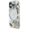 Guess Glitter Flowers Triangle Buttons MagSafe - Case for iPhone 16 Pro (white)