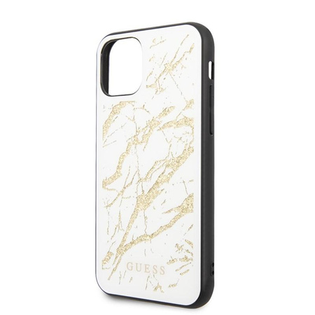 Guess Marble Glass Gold Glitter - pouzdro pro iPhone 11 Pro (bílé)