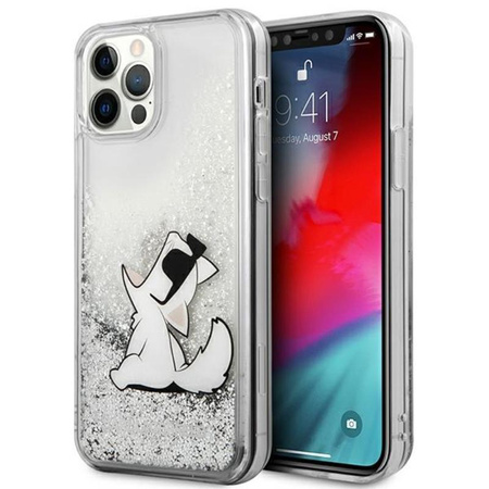 Karl Lagerfeld Liquid Glitter Choupette Fun - iPhone 12 / iPhone 12 Pro Tasche (silber)