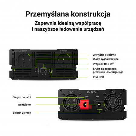Green Cell - Měnič napětí 24V na 230V 1500W/3000W Modifikovaná sinusovka
