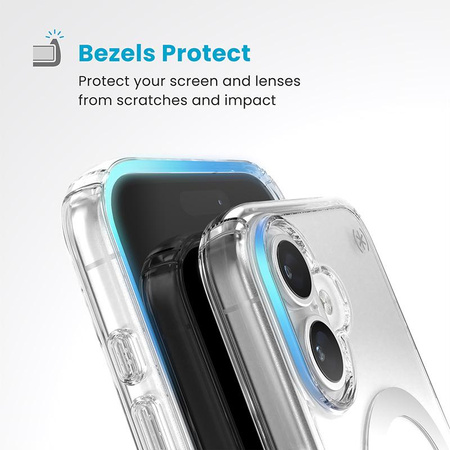 Speck Presidio Perfect-Clear MagSafe - pouzdro pro iPhone 16 (čiré / chromované provedení / stříbrná barva)