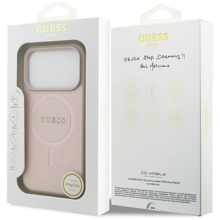 Guess Saffiano Classic Logo MagSafe - Pouzdro iPhone 17 Pro (růžový)
