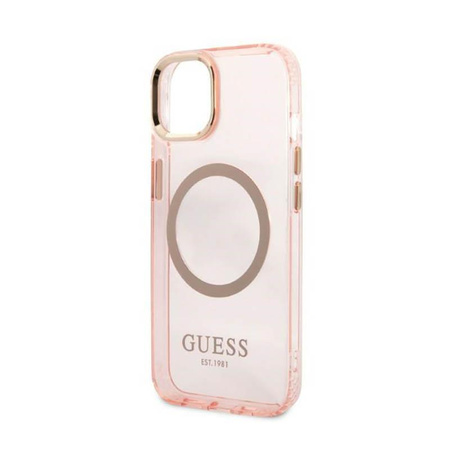 Guess Gold Outline Translucent MagSafe - Case for iPhone 13 (Pink)