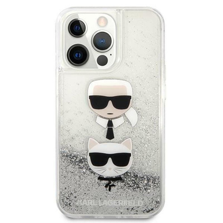 Karl Lagerfeld Liquid Glitter Karl & Choupette Head - iPhone 13 Pro Tasche (Silber)