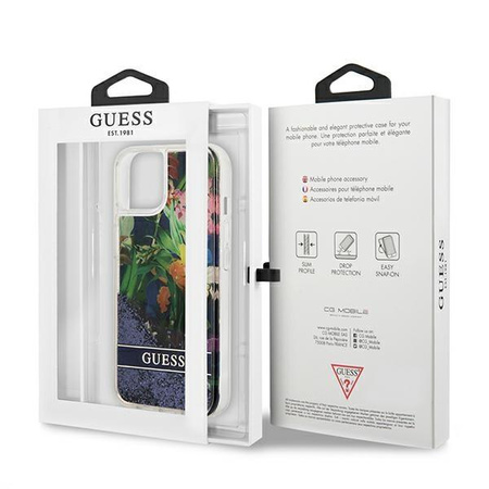 Guess Liquid Glitter Flower - kryt pro iPhone 13 mini (modrý)