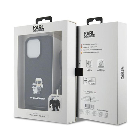Karl Lagerfeld Crossbody Saffiano Metal Pin Karl & Choupette - Coque pour iPhone 14 Pro (noir)