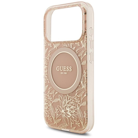 Guess IML Flowers Electro Pearl Strap MagSafe - Pouzdro iPhone 17 Pro (růžový)