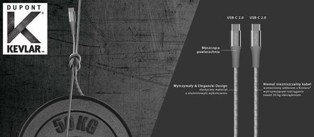 PURO Fabric K2 - Nagy teherbírású, fonott USB-C USB-C kábel, 1,2 m (űrszürke)