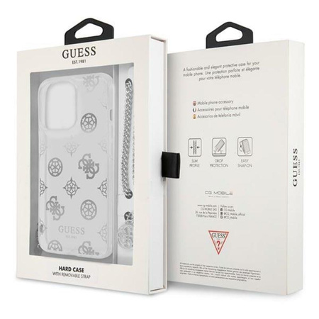 Guess Peony Chain Handle - pouzdro pro iPhone 13 Pro Max (stříbrné)
