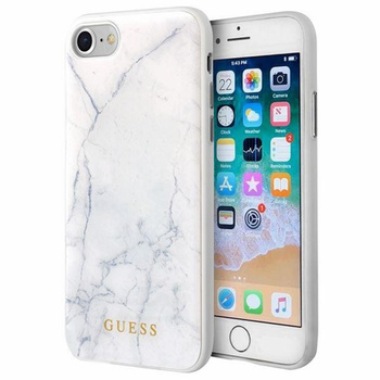 Tvrdé pouzdro Guess Marble Tempered Glass - iPhone 8 / 7 Case (bílé)