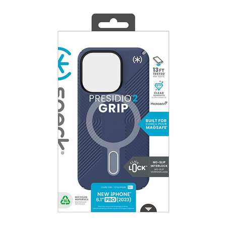Speck Presidio2 Grip ClickLock & MagSafe - Coque pour iPhone 15 Pro (Bleu côtier / Gris poussière)