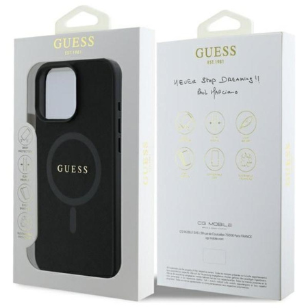 Guess Saffiano Classic Logo MagSafe – Pouzdro pro iPhone 16 Pro Max (černé)