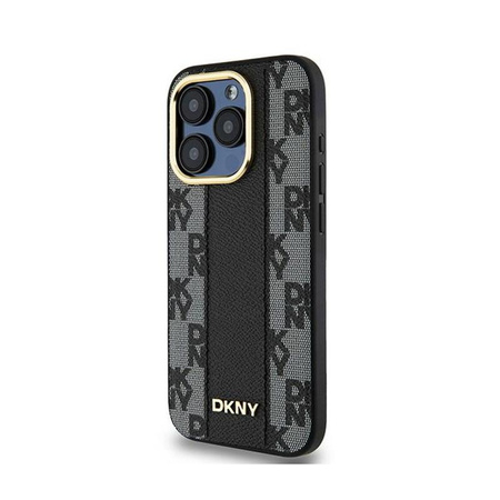 DKNY Leather Checkered Mono Pattern MagSafe - Case for iPhone 15 Pro (Black)