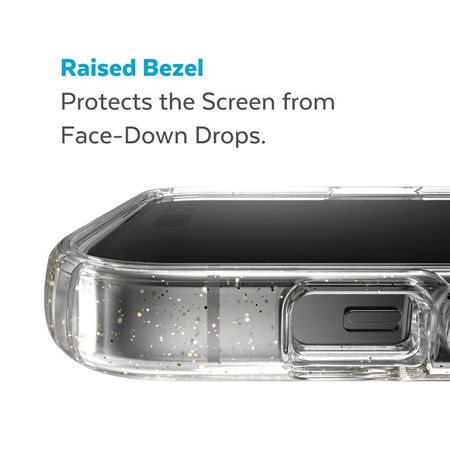 Speck Presidio Perfect-Clear with Glitter - iPhone 14 Pro Case with MICROBAN Coating (Clear / Gold Glitter)