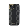 DKNY Leather Checkered Mono Pattern MagSafe - Pouzdro pro iPhone 14 / 15 / 13 (Černá)